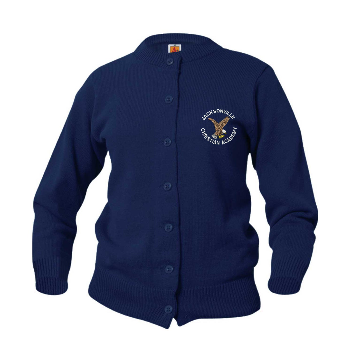 Youth Crewneck Cardigan With Jacksonville Christian Logo