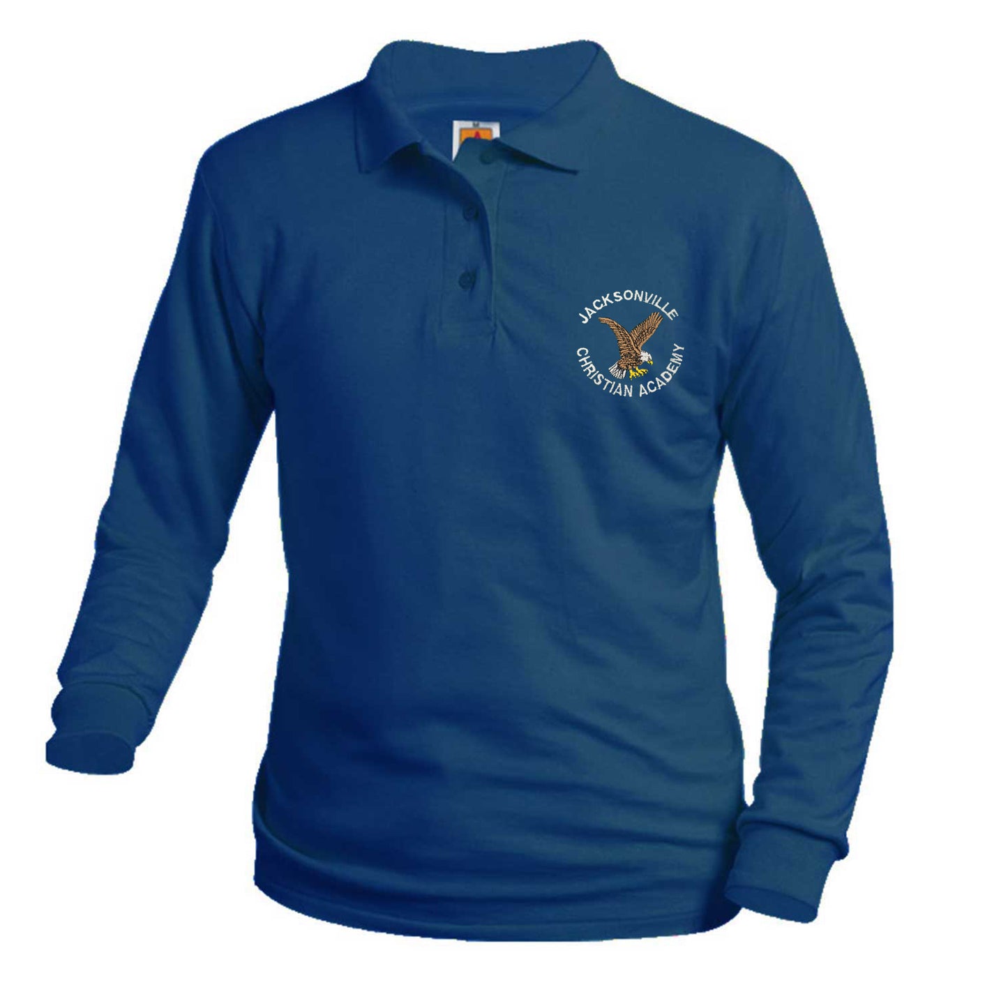 Youth Long Sleeve Smooth Polo With Jacksonville Christian Logo