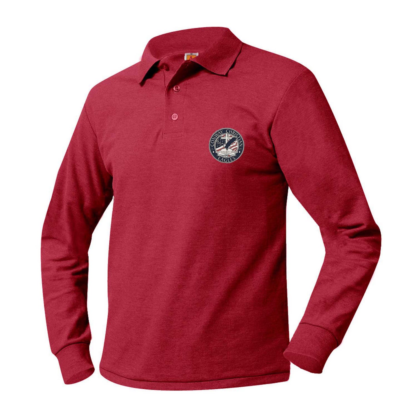 Youth Long Sleeve Smooth Polo With Conway Christian School Logo