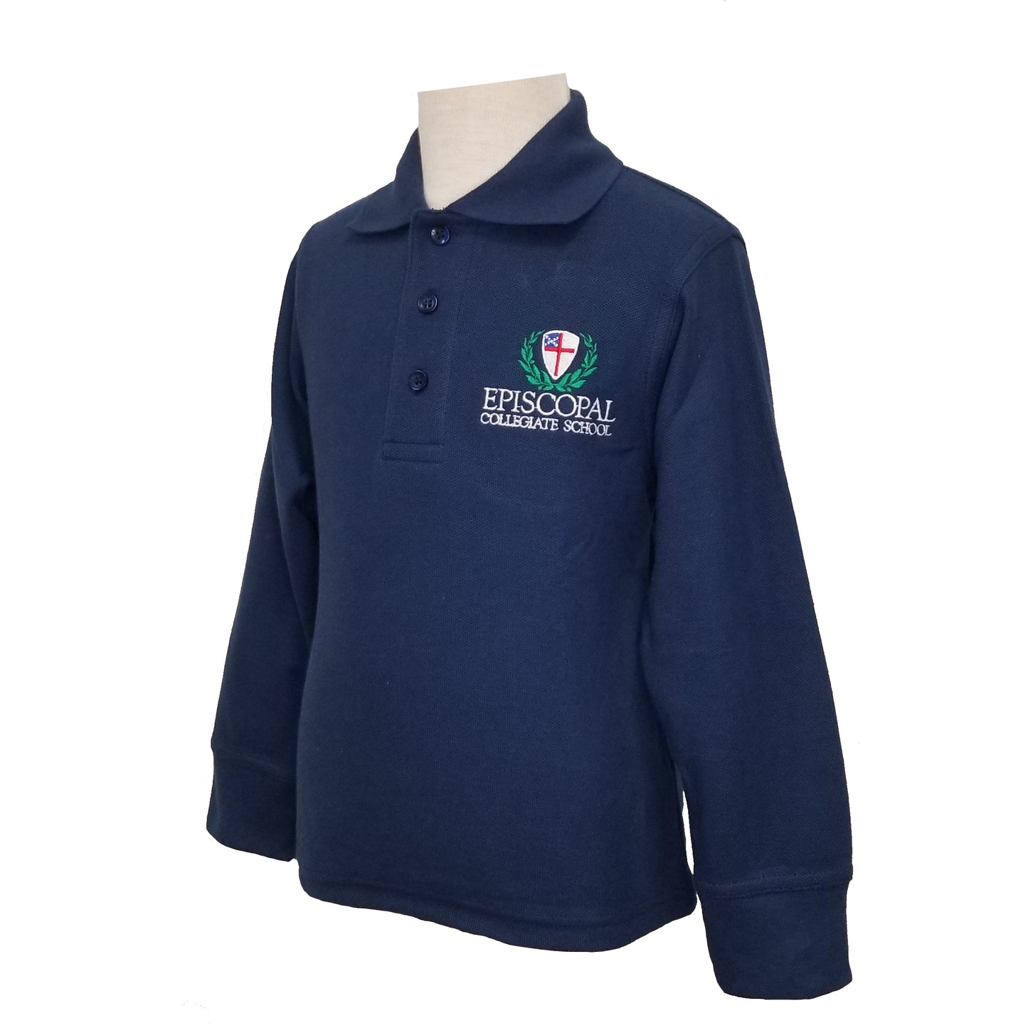 Youth Long Sleeve Polo With Episcopal Collegiate School Logo