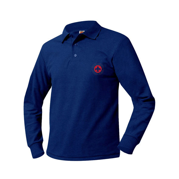 Youth Long Sleeve Pique Polo With Garrett Memorial Logo