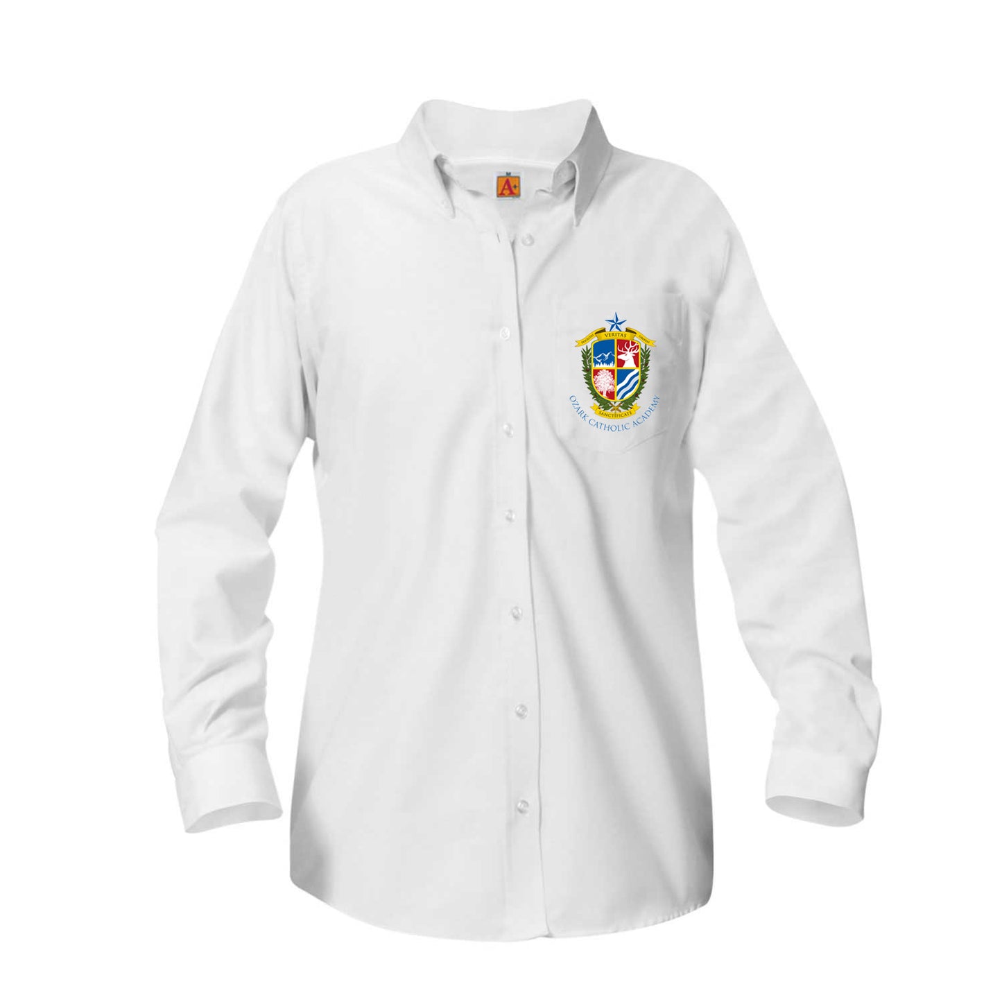 Ladies Long Sleeve Oxford With Ozark Catholic Academy Logo