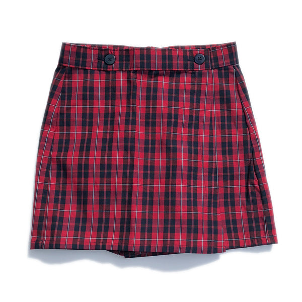 Button Front Plaid Skort