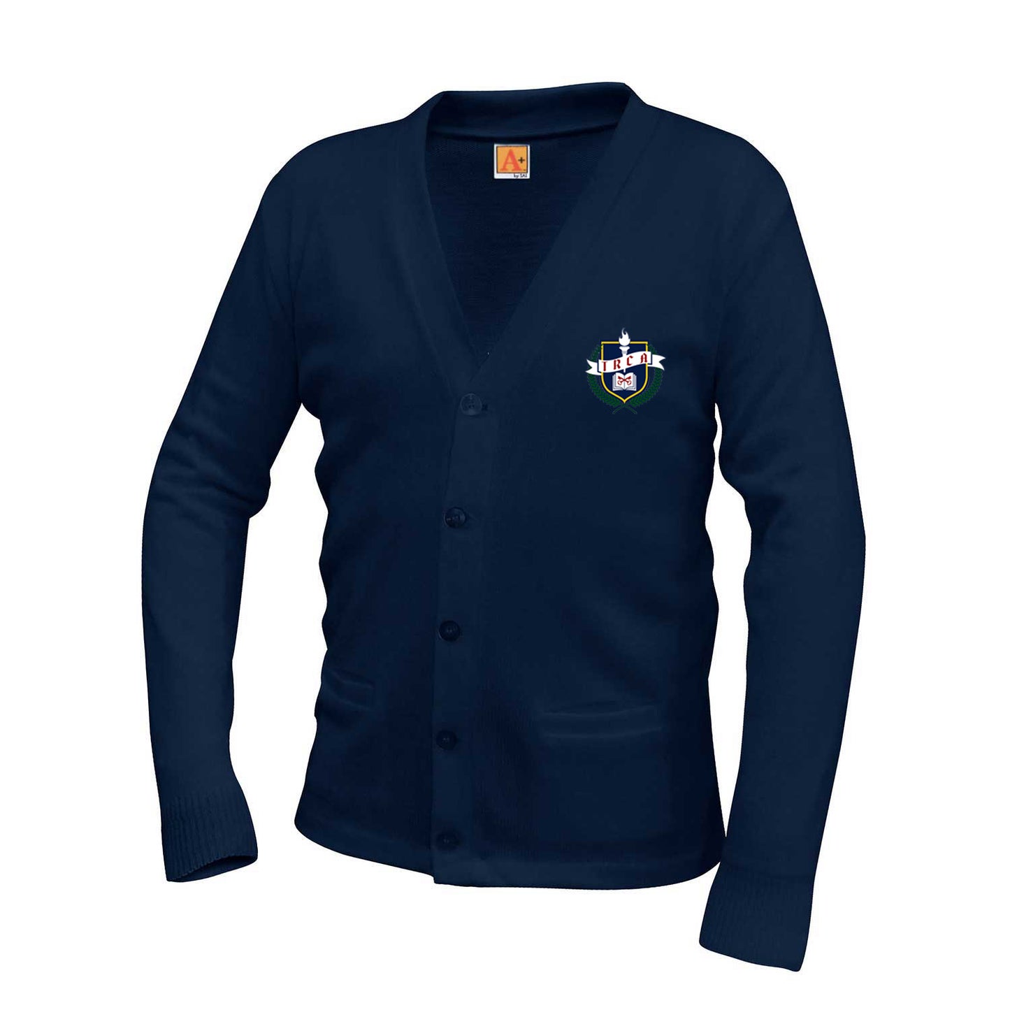 Youth V-Neck Cardigan with Rock Christian Academy Logo