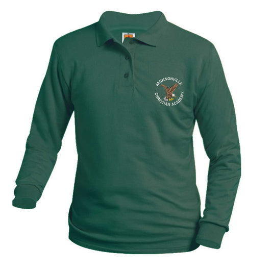 Youth Long Sleeve Smooth Polo With Jacksonville Christian Logo