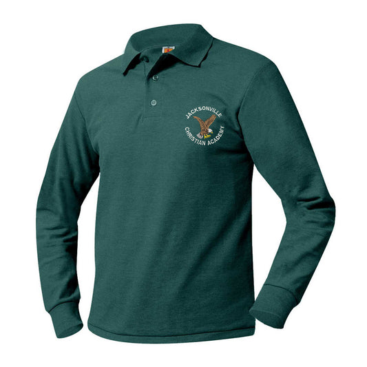 Youth Long Sleeve Pique Polo With Jacksonville Christian Logo
