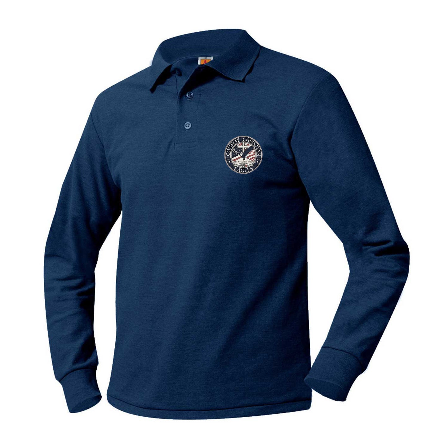 Adult Long Sleeve Smooth Polo With Conway Christian School Logo