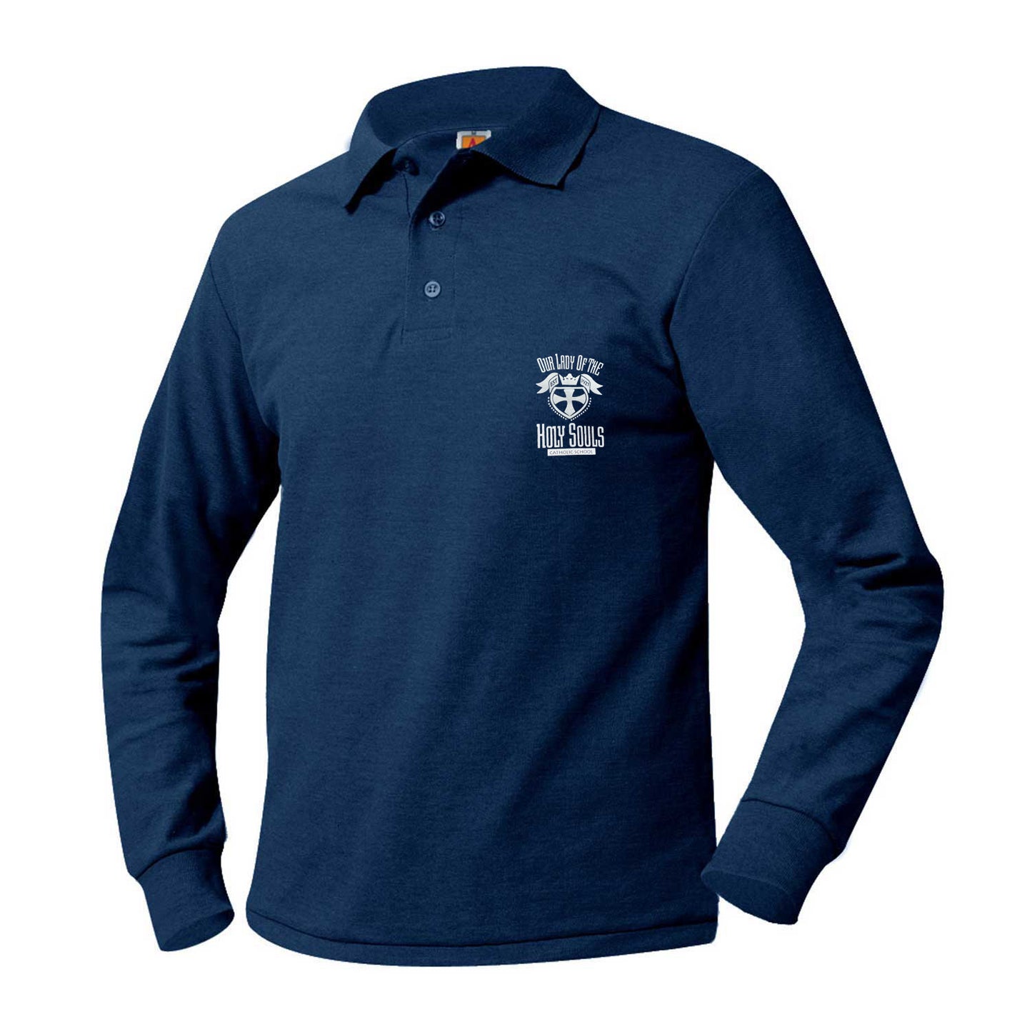 Youth Long Sleeve Pique Polo With Holy Souls Logo