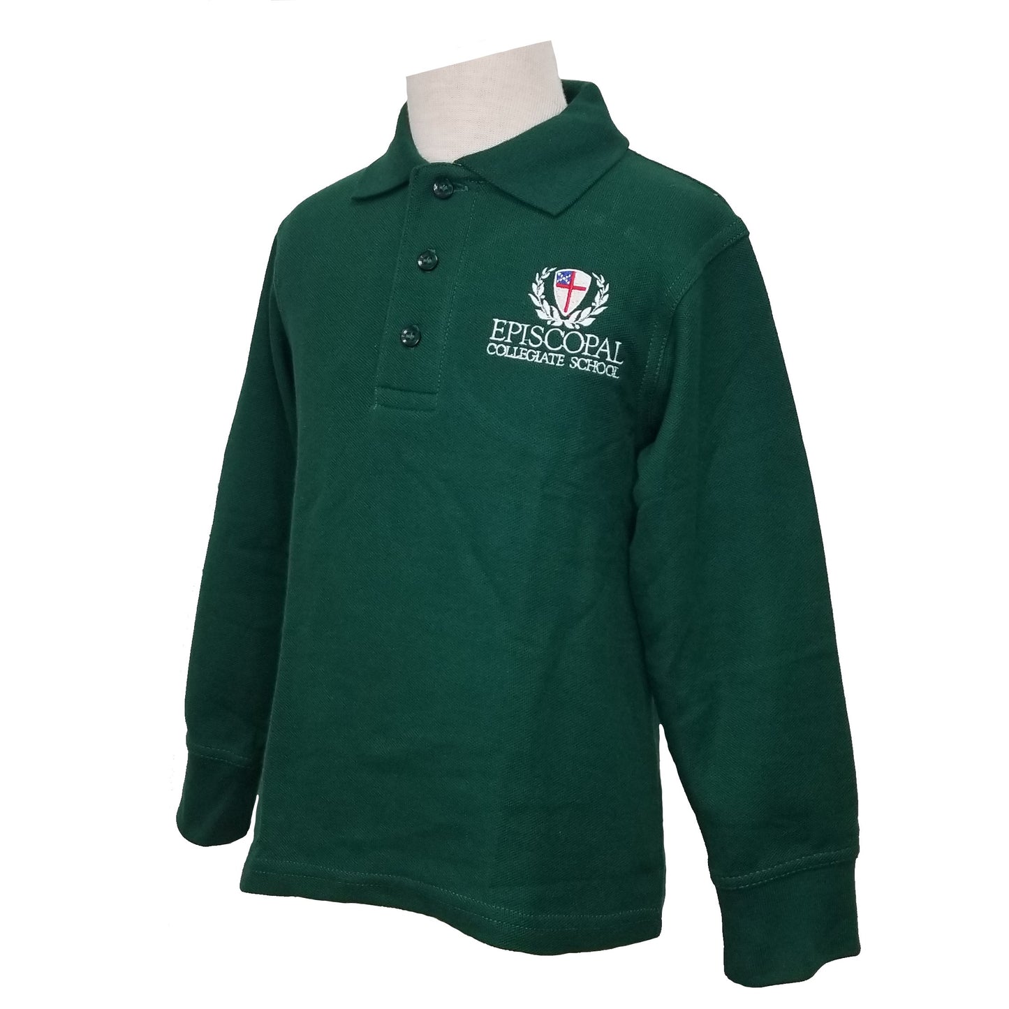 Youth Long Sleeve Polo With Episcopal Collegiate School Logo