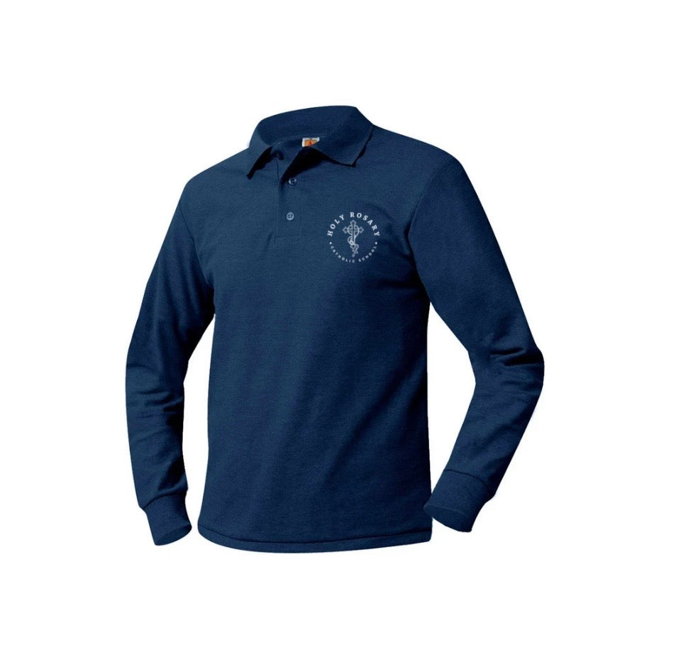 Youth Long Sleeve Pique Polo with Holy Rosary Stuttgart Logo