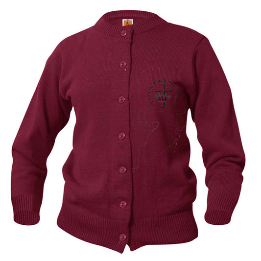Youth Crewneck Cardigan With Christ The King School Logo