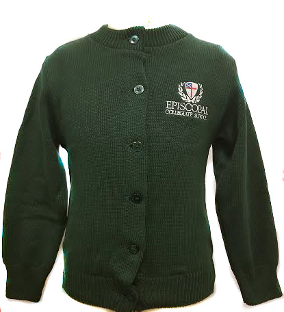 Youth 100% Cotton Green Cardigan With Episcopal Collegiate School Logo