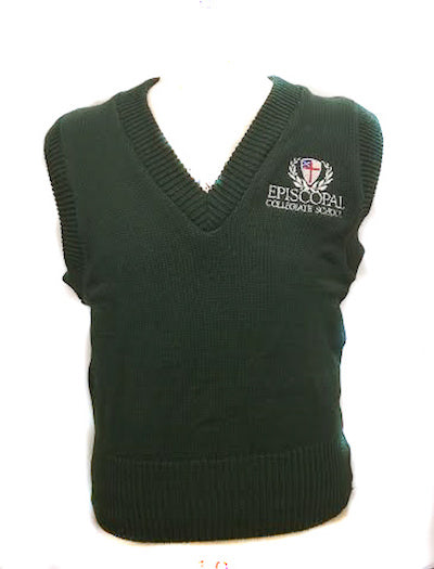 Youth 100% Cotton Green Sweater Vest With Episcopal Collegiate School Logo